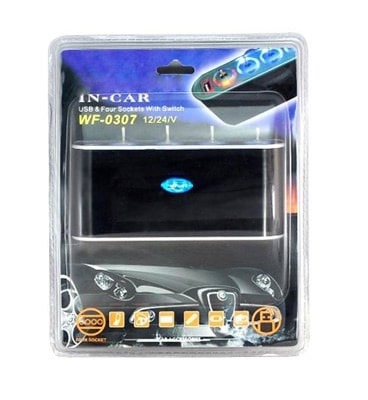 מפצל שקע מצת, מפצל מאחד לארבע לרכב עם USB, לטעינה למחשב כף יד ,לPSP נגנים MP3 MP4 אייפוד ואייפון