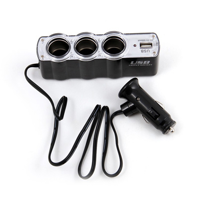 מפצל שקע מצת לרכב, מפצל מאחד לשלוש לרכב עם יציאת USB, לטעינה למחשב כף יד ,לPSP נגנים MP3 MP4 אייפוד ואייפון