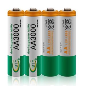 רביעיית סוללות נטענות AA עוצמתיות במיוחד 3000mAh מבית BTY