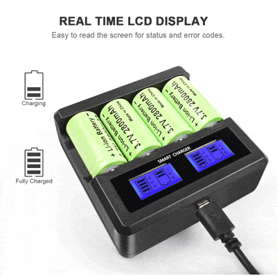 זוג סוללות ליתיום נטענות 16340 GTF 2500mAh 3.7V כולל מטען סוללות