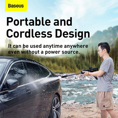 גרניק מכונת שטיפה בלחץ לשטיפת רכב בשטח ללא תלות בחשמל או ברז מים אלחוטי בלחץ גבוהה CRDDSQ-01 Baseus