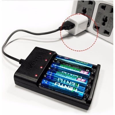 4 סוללות AA 1.5V ליתיום נטענות חזקות 3000mAh ומטען AA למצלמות ולכל מטרה