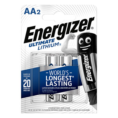 זוג סוללות ליתיום Energizer AA L912 קיבולת עד פי 5 מכל סוללה דגם AAFR6