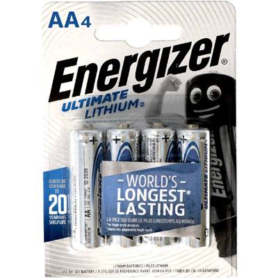 רביעיית סוללות ליתיום Energizer AA L912 קיבולת עד פי 5 מכל סוללה דגם AAFR6