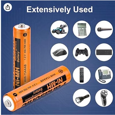 ארבע סוללות נטענות HHR-75AAA/B לטלפונים אלחוטיים של פנסוניק ולכל מטרה ניקל מיטל-הידריד