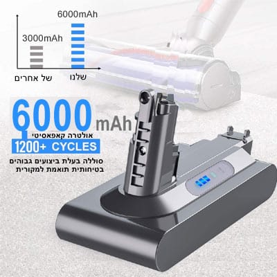 סוללה איכותית לשואב אבק דייסון 6000mAh Dyson V8 ברמת עוצמה גבוה
