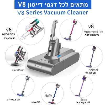 סוללה חליפית לשואב אבק דייסון Dyson SV10 V8 4000mAh עוצמתית
